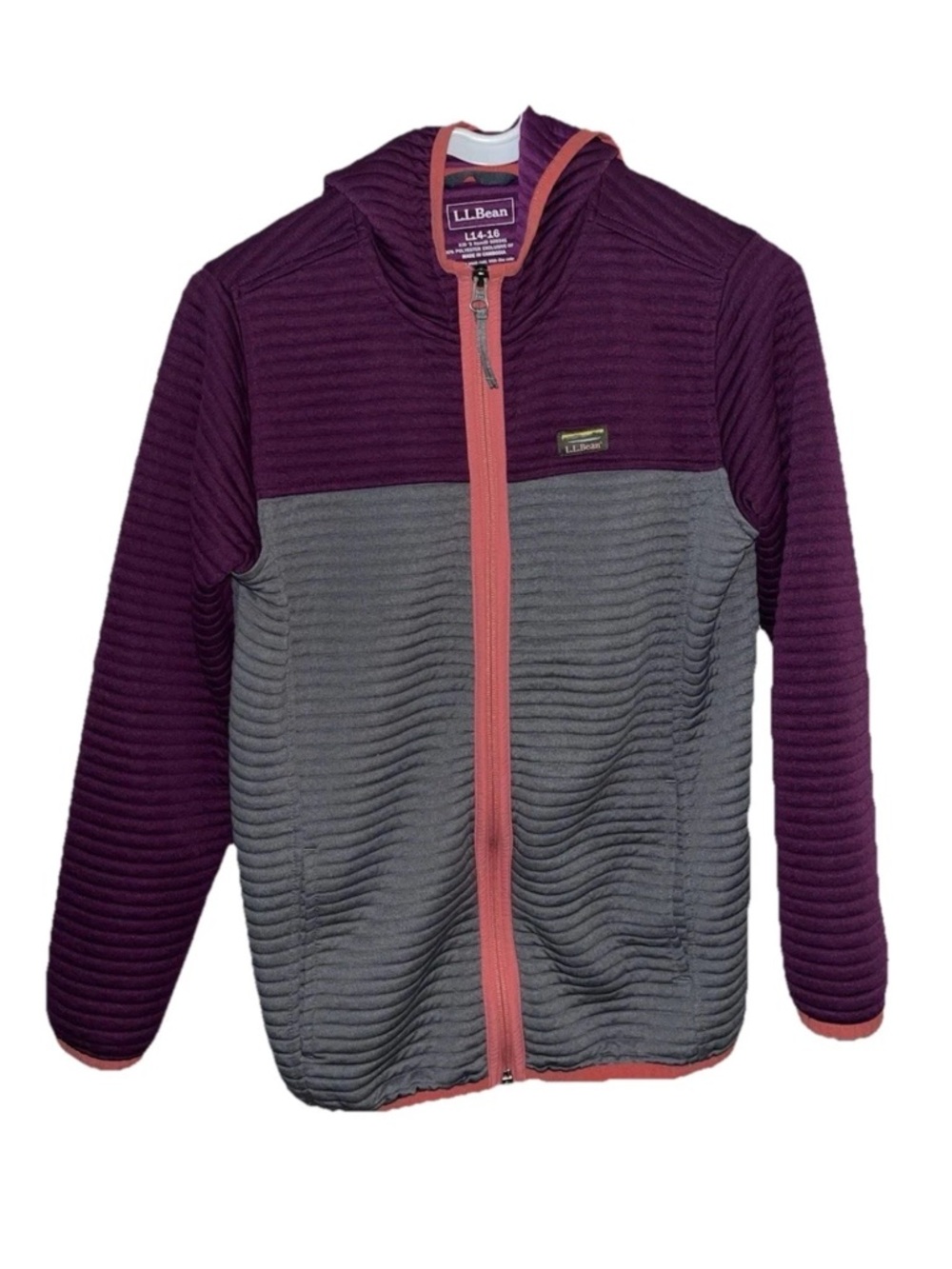 L.L. Bean Kids' Airlight Full Zip Hoodie Purple Gray Colorblock Size 14/16 EUC